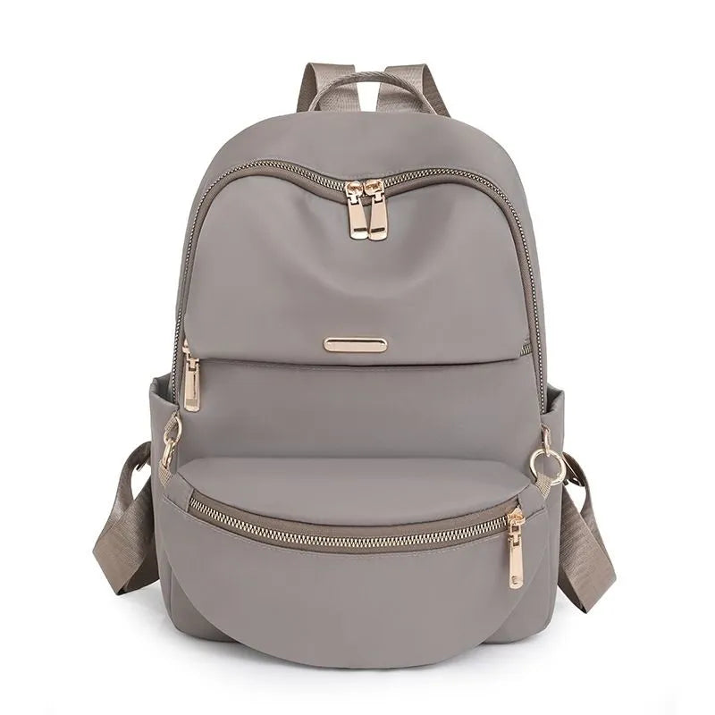 Women's Nylon Fashion Backpack - Multi-Pocket Waterproof Travel Daypack - Stylish College Bag with Gold Hardware & Anti-Theft Features