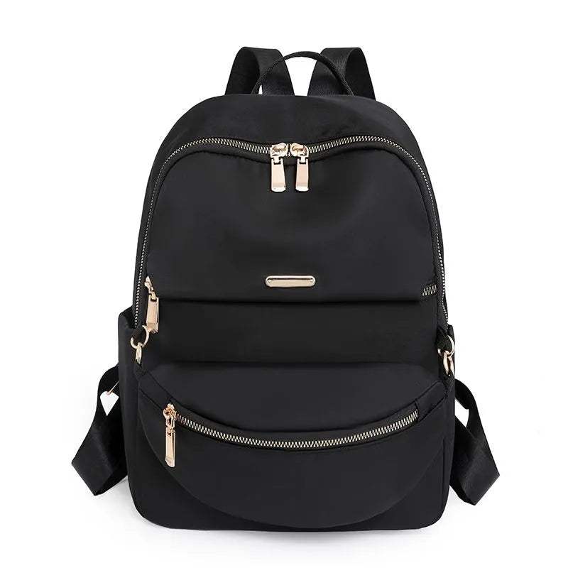 Women's Nylon Fashion Backpack - Multi-Pocket Waterproof Travel Daypack - Stylish College Bag with Gold Hardware & Anti-Theft Features
