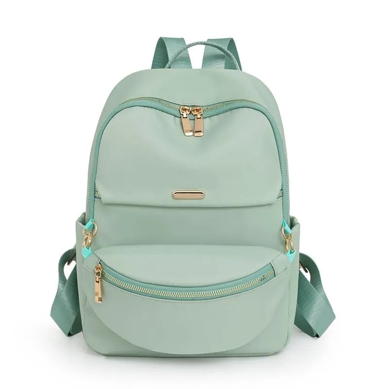 Women's Nylon Fashion Backpack - Multi-Pocket Waterproof Travel Daypack - Stylish College Bag with Gold Hardware & Anti-Theft Features