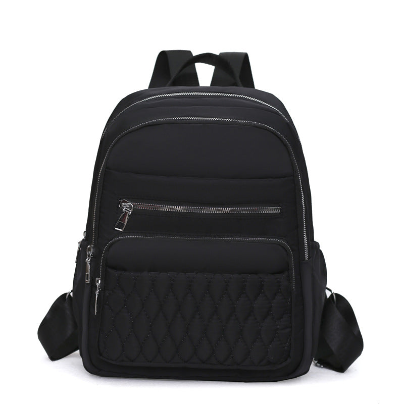 Women's Royal Blue Quilted Nylon Backpack - Multi-Pocket Waterproof Travel Daypack - Stylish College Bag with Silver Zippers & Puffer Aesthetic