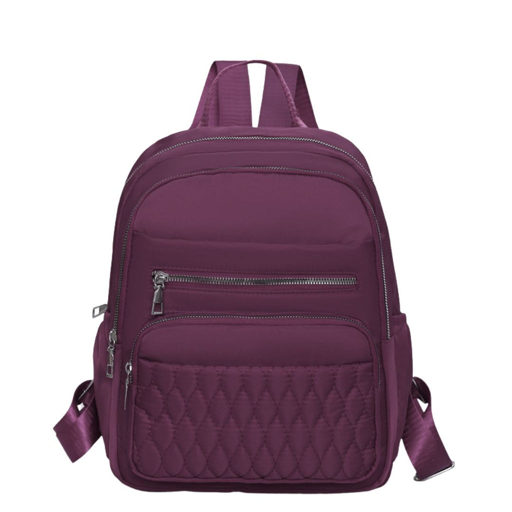 Women's Royal Blue Quilted Nylon Backpack - Multi-Pocket Waterproof Travel Daypack - Stylish College Bag with Silver Zippers & Puffer Aesthetic