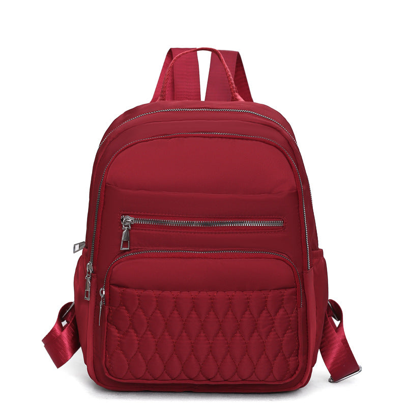 Women's Royal Blue Quilted Nylon Backpack - Multi-Pocket Waterproof Travel Daypack - Stylish College Bag with Silver Zippers & Puffer Aesthetic