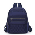 Women's Royal Blue Quilted Nylon Backpack - Multi-Pocket Waterproof Travel Daypack - Stylish College Bag with Silver Zippers & Puffer Aesthetic